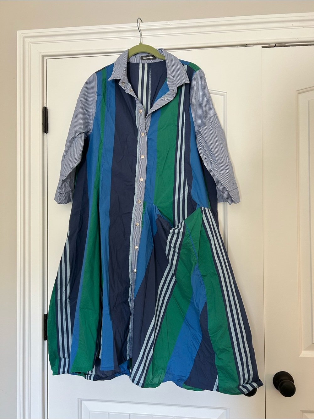 Alembika Ocean Stripe Wonderful Dress Cotton Lagenlook US 14-16 - Picture 2 of 5